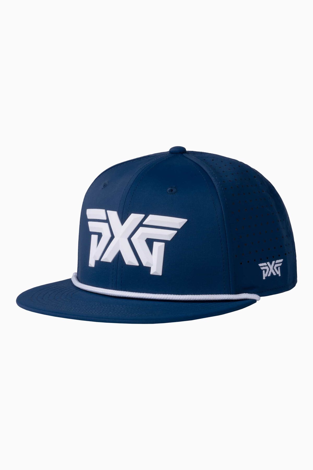 Men's 6-Panel High Crown Snapback Cap - Navy/White Logo - One Size Navy & White